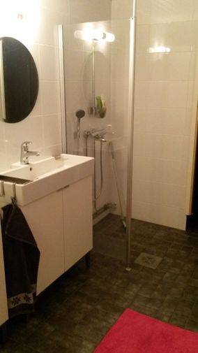 Kylpyhuoneen pesuallas ja suihkukaappi